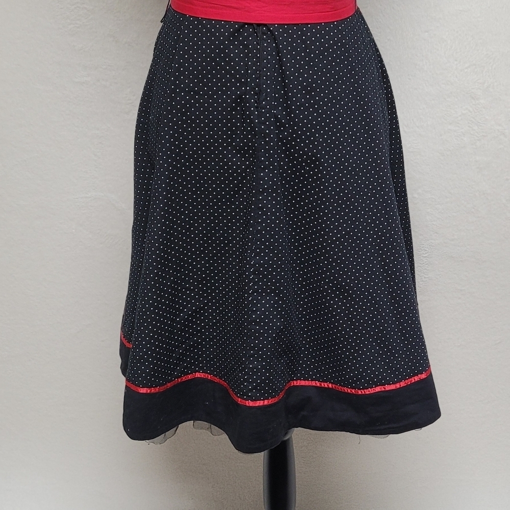 90s Vintage Ruby Rox Black Red Polka-dot Tie-Waist Tulle Fit & Flare Midi Dress - Picture 12 of 14